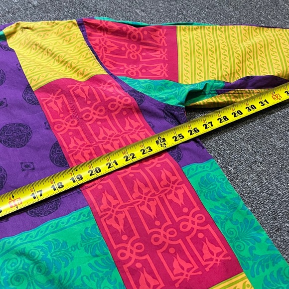 Vintage Perry Ellis Shirt Large Multicolor Patchwork Design Grandad Collar 90s - Picture 4 of 9